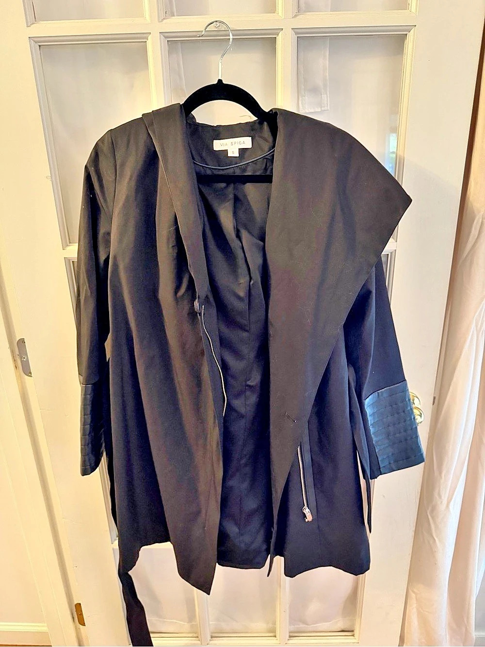 Via Spiga Women'Small Black Hooded Trench Coat Size Small Like New
